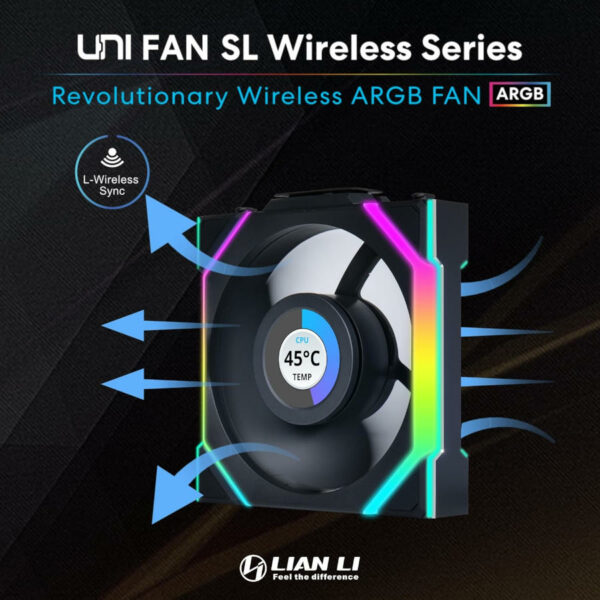 Lian Li UNI Fan SL Wireless LCD - Reverse Blade - Black - Triple Pack - 120mm Fan - Image 2